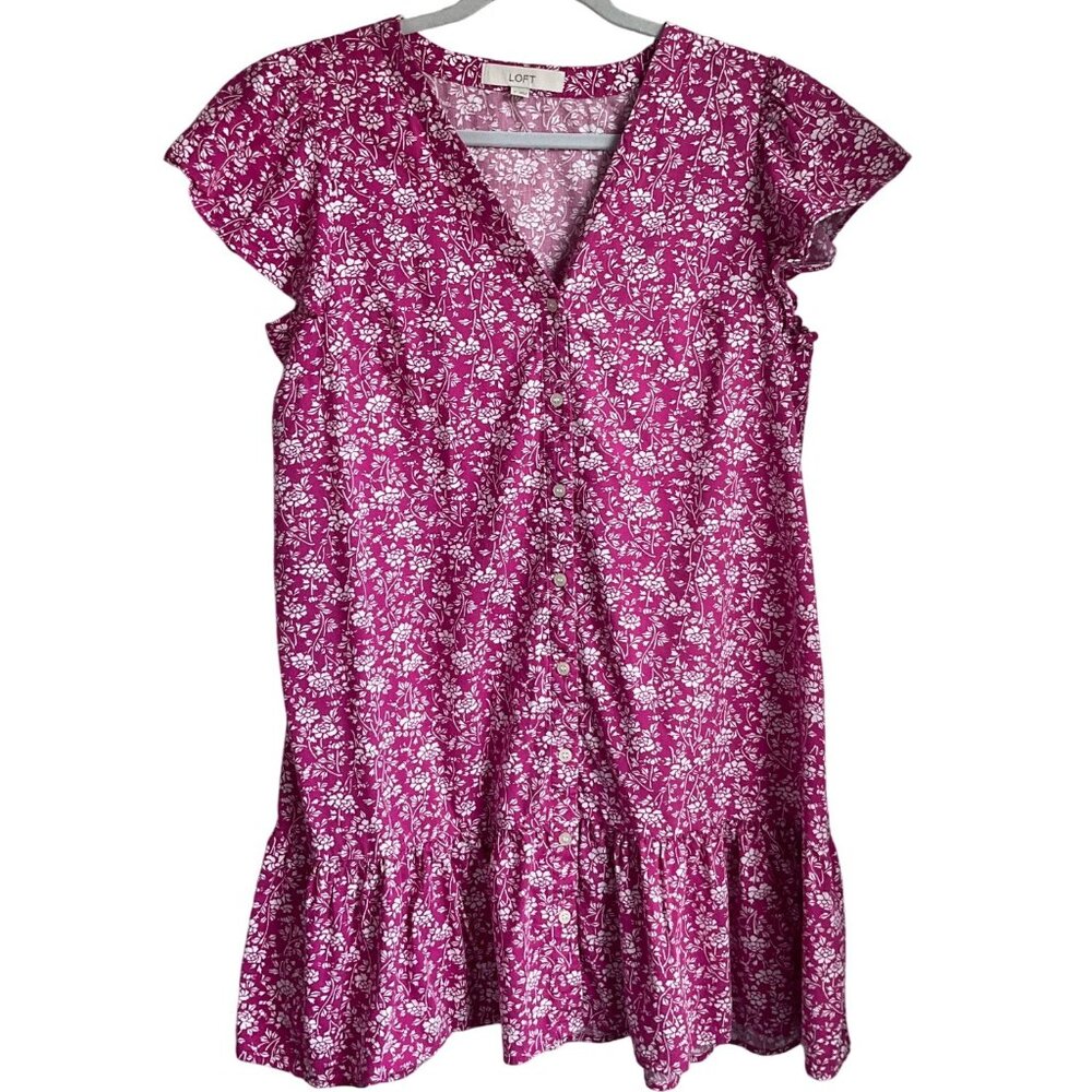 LOFT M Bundle Lot 2 Floral Ruffle Shirt Dresses V-Neck Tiered Babydoll Cotton - Picture 3 of 15